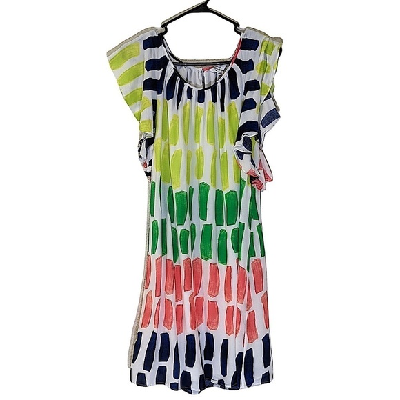 CROWN & Ivy Multicolor Flutter Sleeve Shift Dress Size Small - Picture 1 of 5